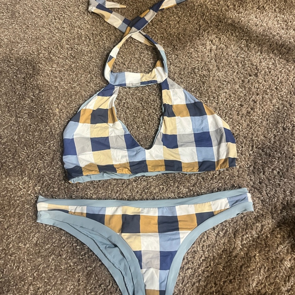 San Lorenzo Reversible Blue and Gold Patterned Bikini